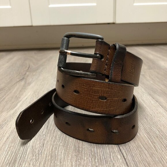 Vintage Levi\'s Genuine Brown Leather Belt Dark Steel Rolled Buckle Western Belt main image 6